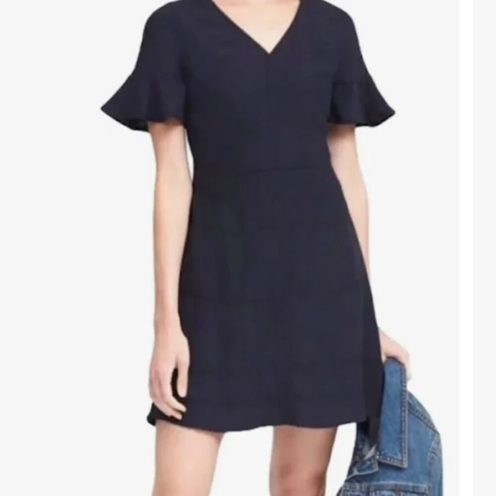 BANANA REPUBLIC Navy Blue Flutter Sleeve Crepe Dress Size 2